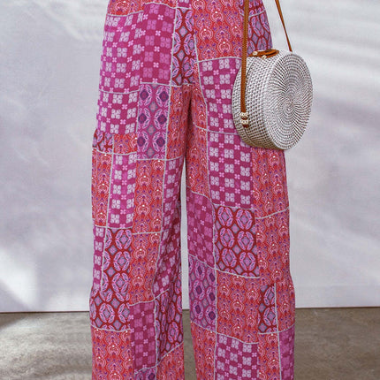 Full Size Drawstring Printed Wide Leg Pants