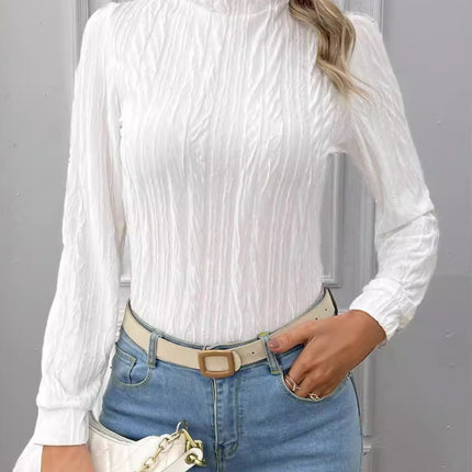 Texture Mock Neck Long Sleeve Top