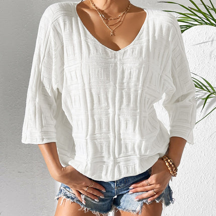 V-Neck Three-Quarter Sleeve Knit Top