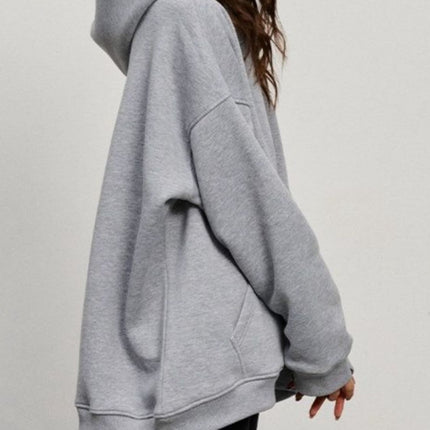 Pocketed Dropped Shoulder Long Sleeve Hoodie