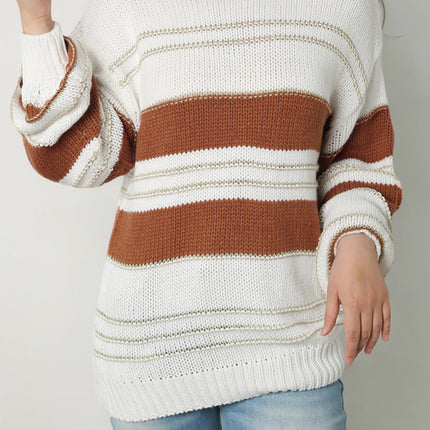 Striped Round Neck Dropped Shoulder Sweater