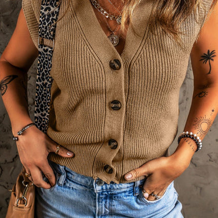 Button Up V-Neck Sweater Vest