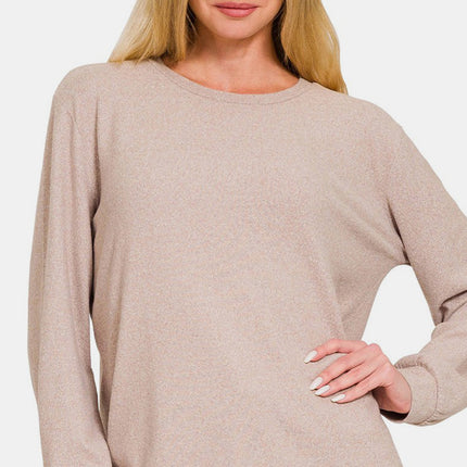 Zenana Hacci Round Neck Long Sleeve T-Shirt