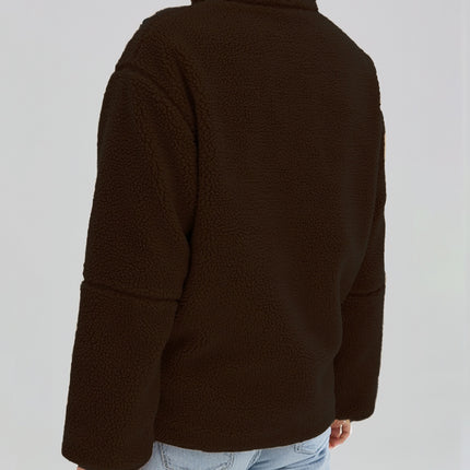 Turtleneck Zip Up Long Sleeve Plush Jacket