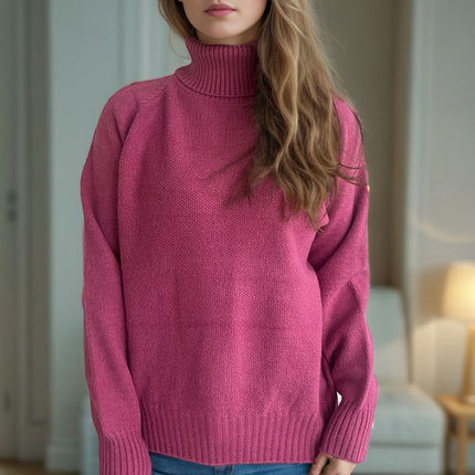 Ribbed Turtleneck Raglan Sleeve Sweater