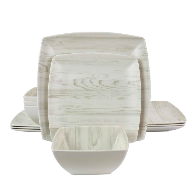 Gibson Home Woodgrain 12 Piece Melamine Dinnerware Set