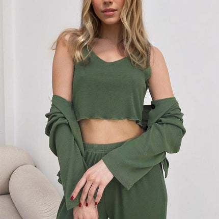 Basic Bae Buttery-Soft Round Neck Tank, Cardigan and Pants Set