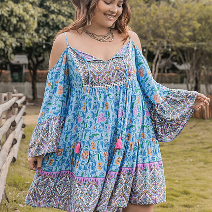 Plus Size Printed Long Sleeve Mini Dress