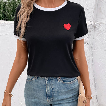 Heart Round Neck Short Sleeve T-Shirt