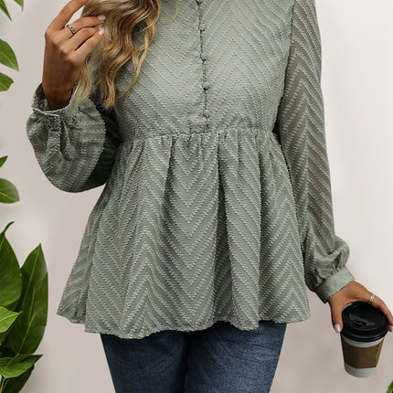 Peplum Round Neck Long Sleeve Blouse