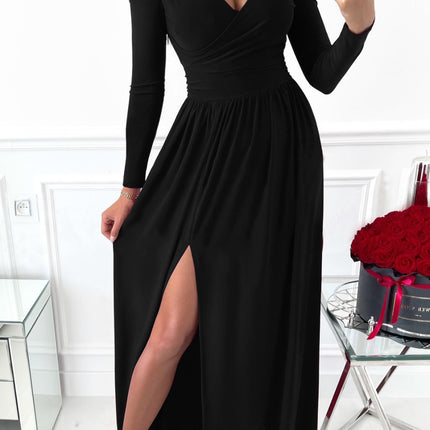 Slit Surplice Long Sleeve Maxi Dress