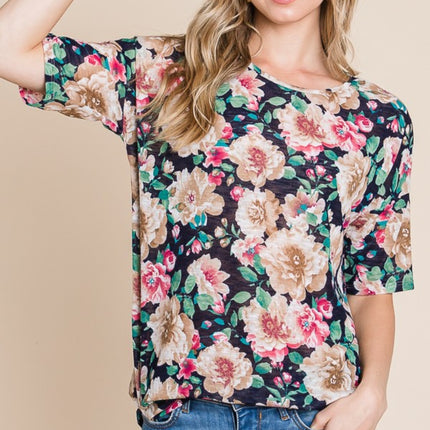 BOMBOM Floral Round Neck T-Shirt