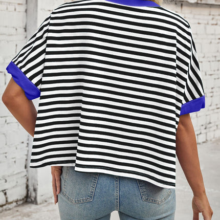 Lovelet Striped Round Neck Short Sleeve T-Shirt