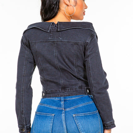 American Bazi Off Shoulder Lace Up Denim Jacket