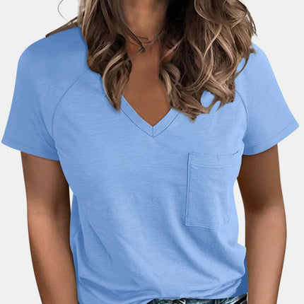 Pocketed V-Neck Short Sleeve T-Shirt