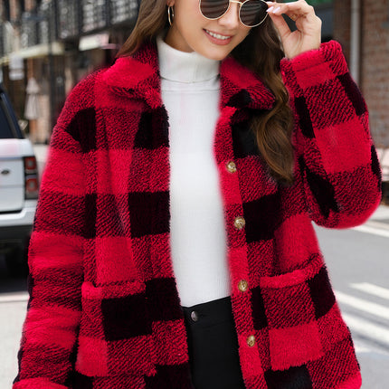 Button Up Drop Shoulder Fuzzy Jacket