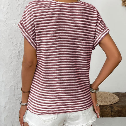 Striped V-Neck Short Sleeve T-Shirt