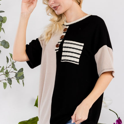 Celeste Full Size Rib Contrast Short Sleeve T-Shirt