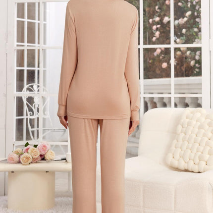 Button Up Long Sleeve Top and Pants Lounge Set