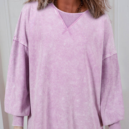 Exposed Seam Round Neck Long Sleeve Sweatshirt