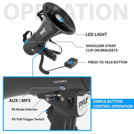 Pyle Portable Compact PA Megaphone Speaker with Alarm Siren & Adjustable Volume