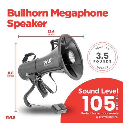 Pyle Portable Compact PA Megaphone Speaker with Alarm Siren & Adjustable Volume