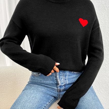 Heart Round Neck Long Sleeve Sweater