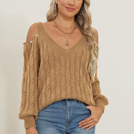 Cable-Knit Cold Shoulder Sweater