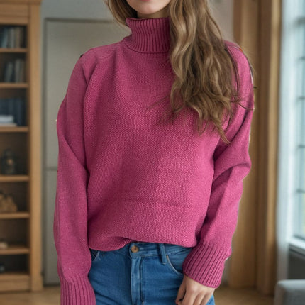 Ribbed Turtleneck Raglan Sleeve Sweater