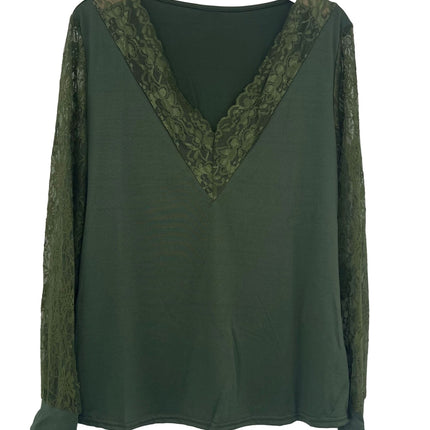 Full Size Lace Detail V-Neck Long Sleeve Blouse