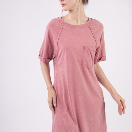 VERY J Washed Round Neck Mini Tee Dress