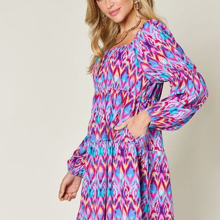 Double Take Full Size Printed Long Sleeve Dress