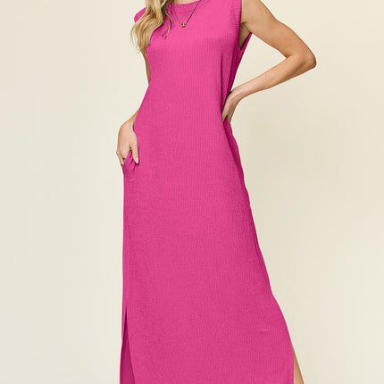 Double Take Full Size Texture Mock Neck Sleeveless Maxi Dress