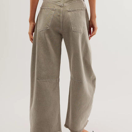 Raw Hem Wide Leg Jeans with Pockets