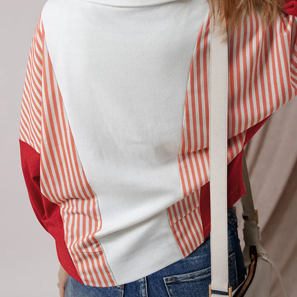 Striped Collared Neck Long Sleeve Sweatshirt