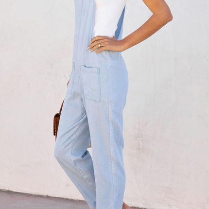 Spaghetti Strap Denim Overalls with Pockets