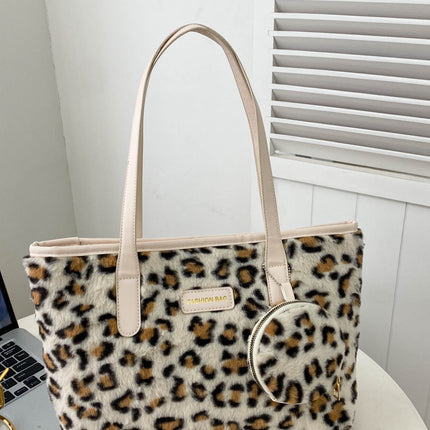 Leopard Faux Fur Tote Bag with Coin Purse