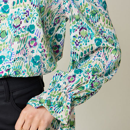 Double Take Full Size Printed Flounce Sleeve Blouse