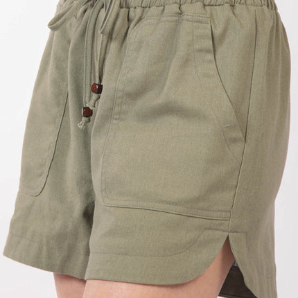 VERY J Drawstring Elastic Waist Linen Shorts