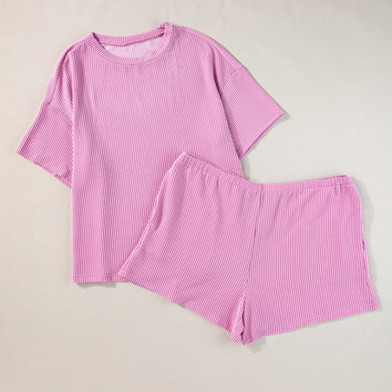 Plus Size Round Neck Short Sleeve Top and Shorts Set