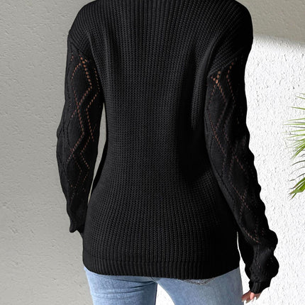 Openwork V-Neck Long Sleeve Sweater