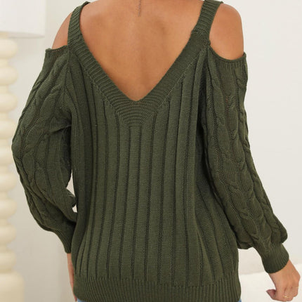 Cable-Knit Heart V-Neck Sweater