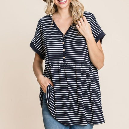 Cotton Bleu by Nu Label Striped Button Front Baby Doll Top