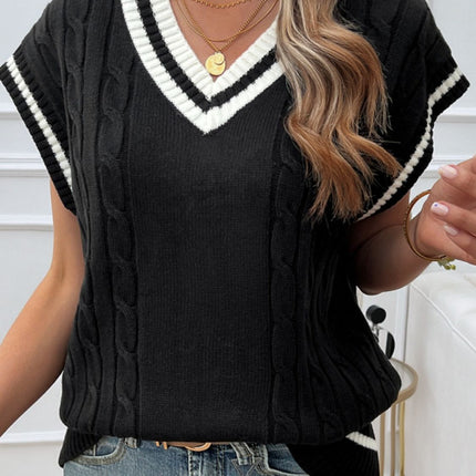 Cable-Knit V-Neck Sweater Vest