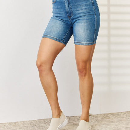 Judy Blue Full Size Tummy Control Double Button Bermuda Denim Shorts