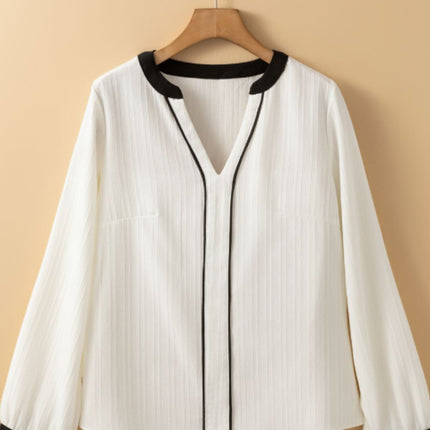 Contrast Notched Long Sleeve Blouse