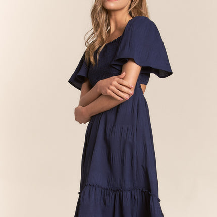 J.NNA Smocked Bow Back Ruffle Hem Dress