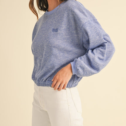 Mable Round Neck Letter Embroidery Crop Sweatshirt