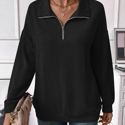 Double Take Striped Half Zip Long Sleeve T-Shirt