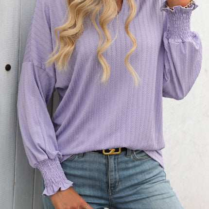 Textured Notched Lantern Sleeve T-Shirt